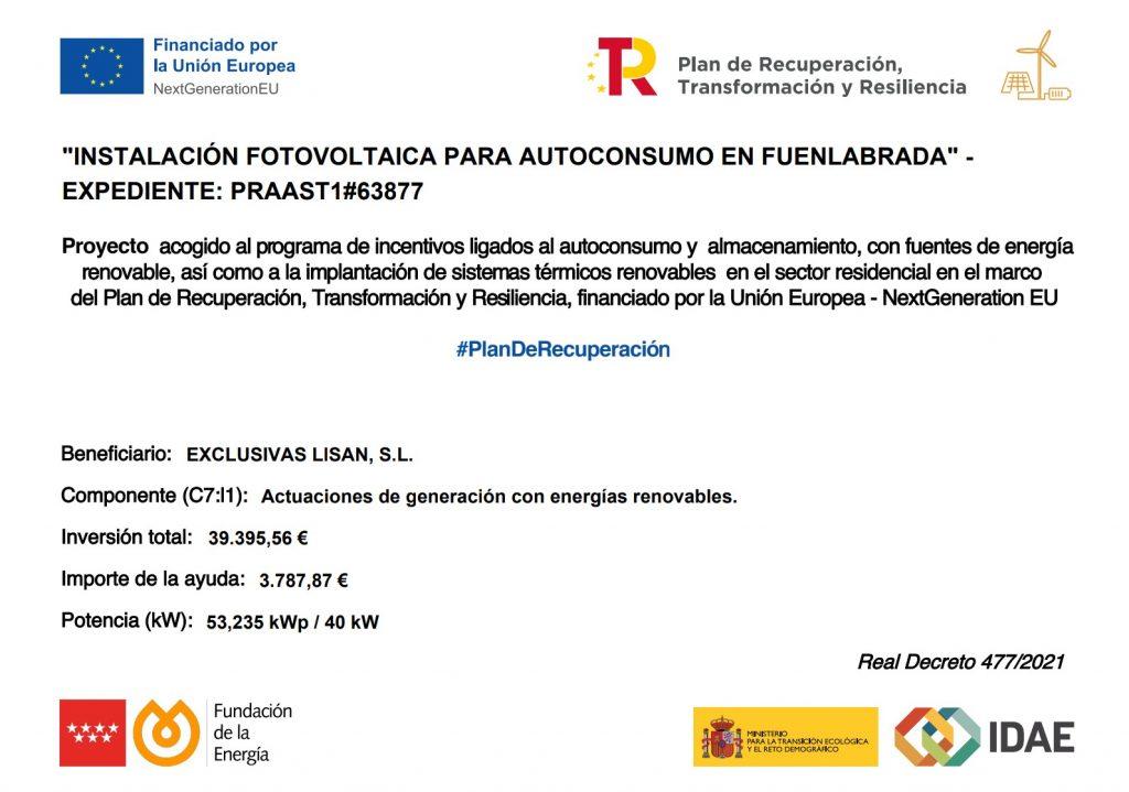 Concesion Ayudas IDAE Fotovoltaica Exclusivas Lisan
